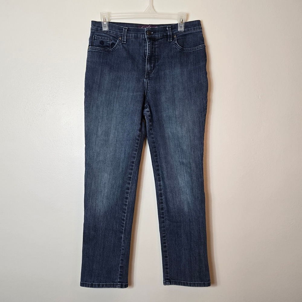Gloria Vanderbilt Amanda Straight Leg Jeans Womens 10 Short Dark Wash Blue Denim